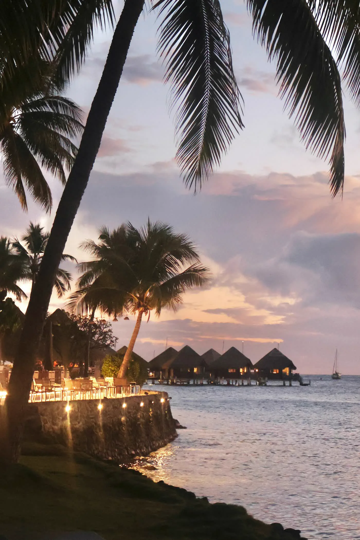 Overwater villas at sunset