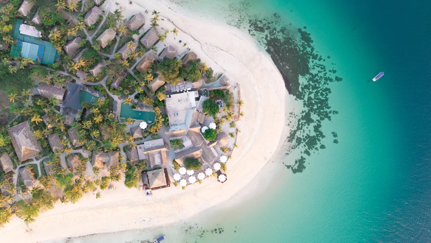 Island resort at golden hour