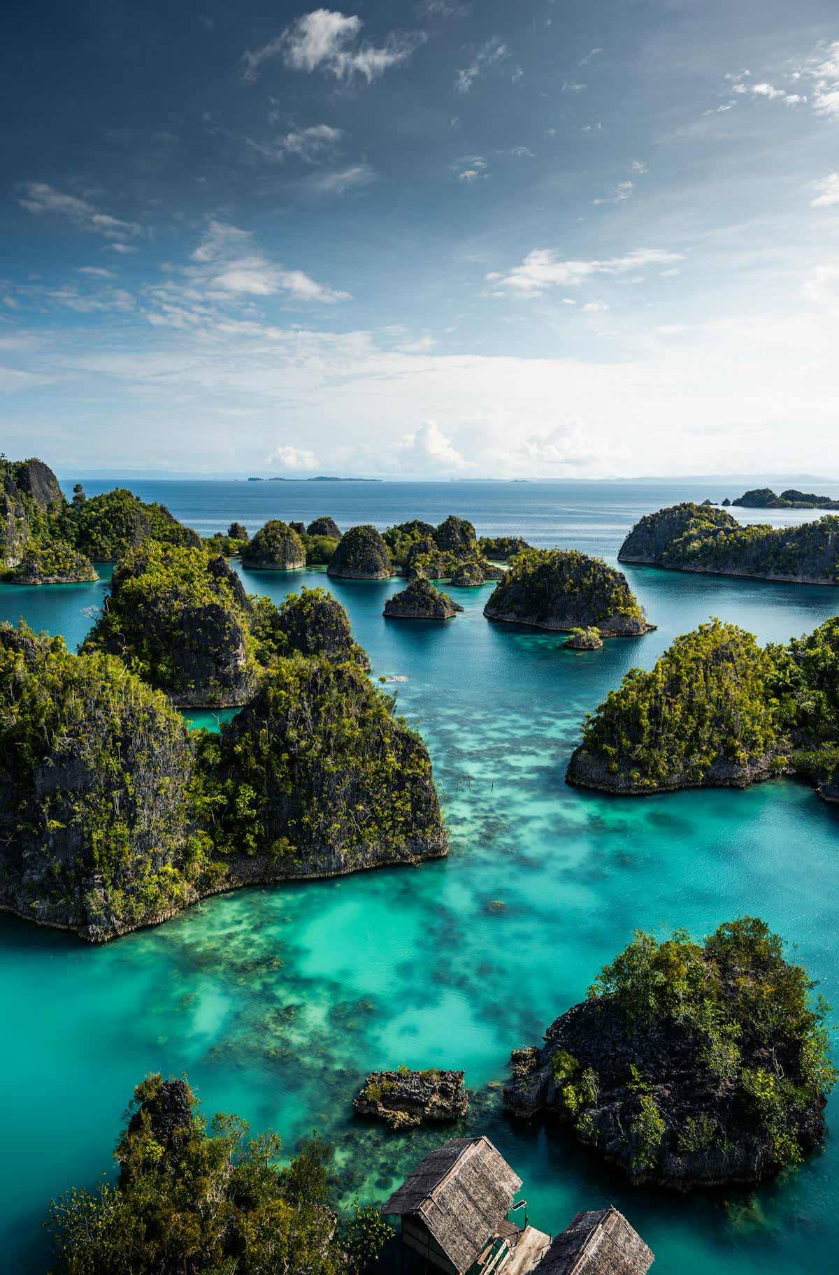 A turquoise lagoon among small islands
