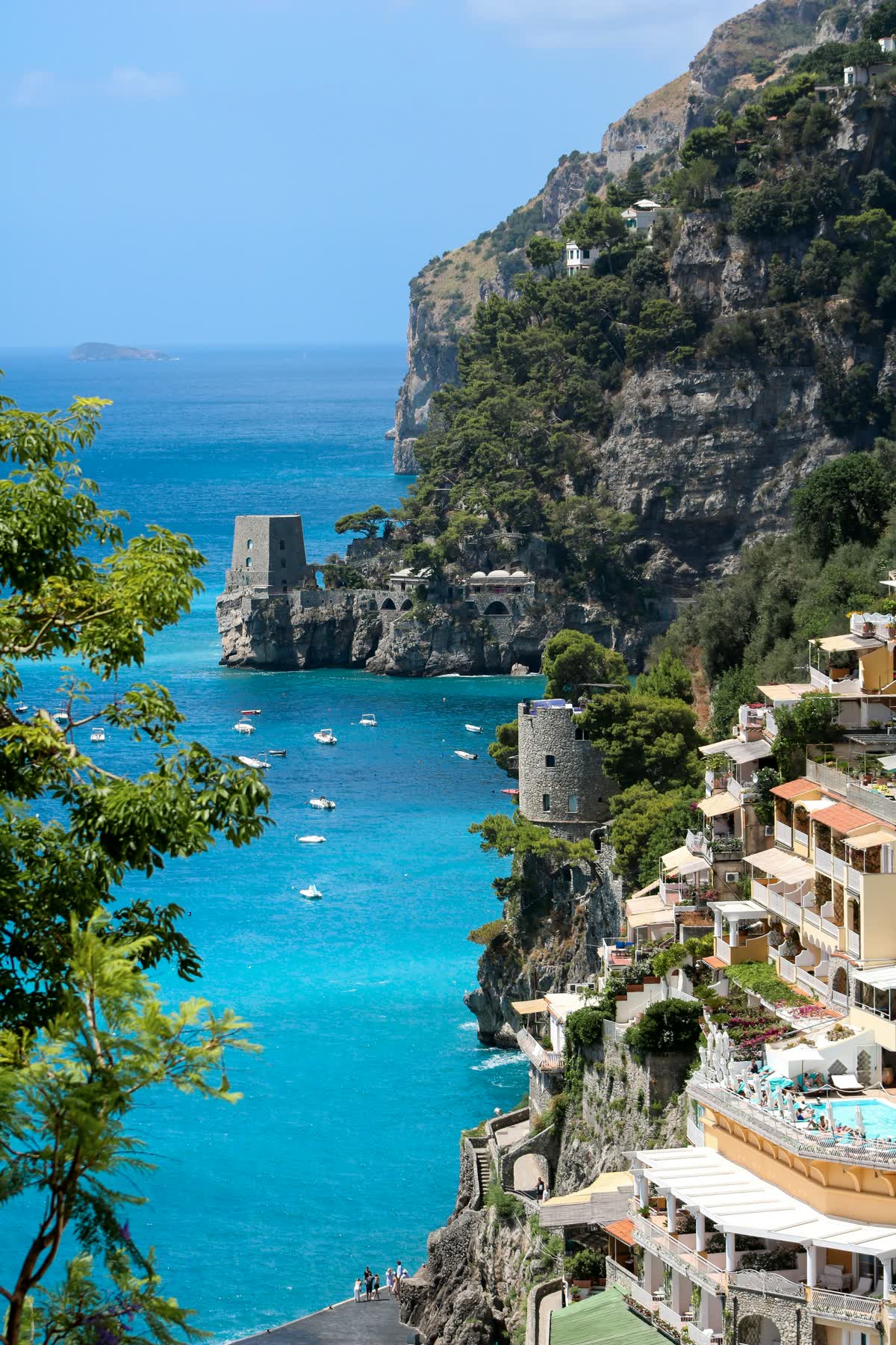 An Italian seaside village on a hillside