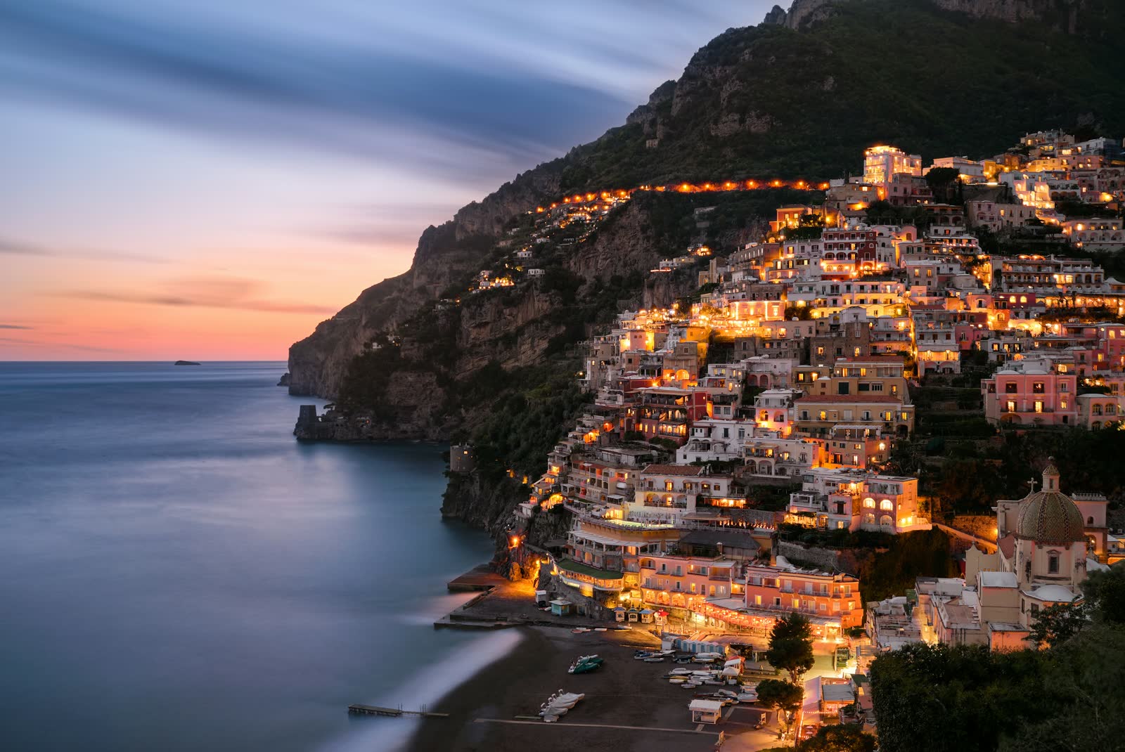 An Italian village on the cliffs above the sea